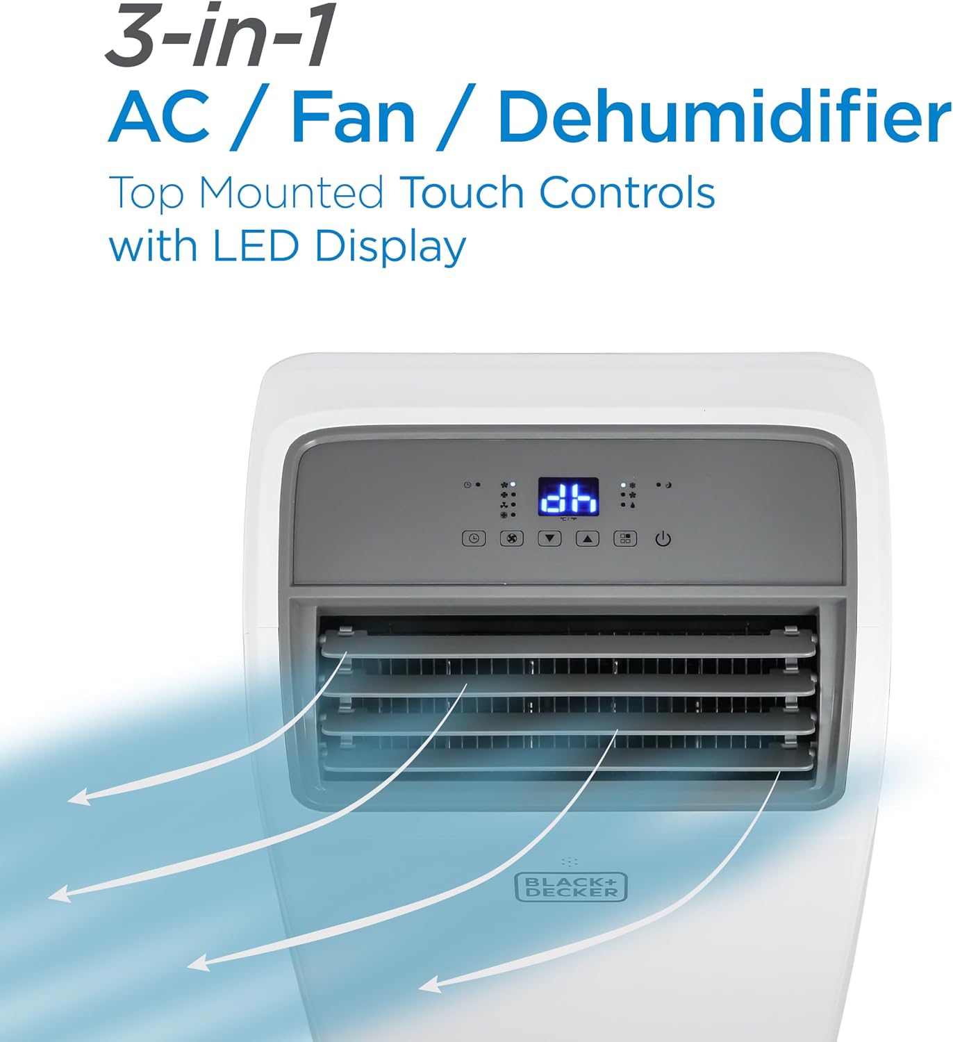 BLACK+DECKER Portable Air Conditioner. 14.000 BTU for Rooms Up To 700 Sq. Ft.. Portable AC with Follow Me Remote Control & Window Kit.