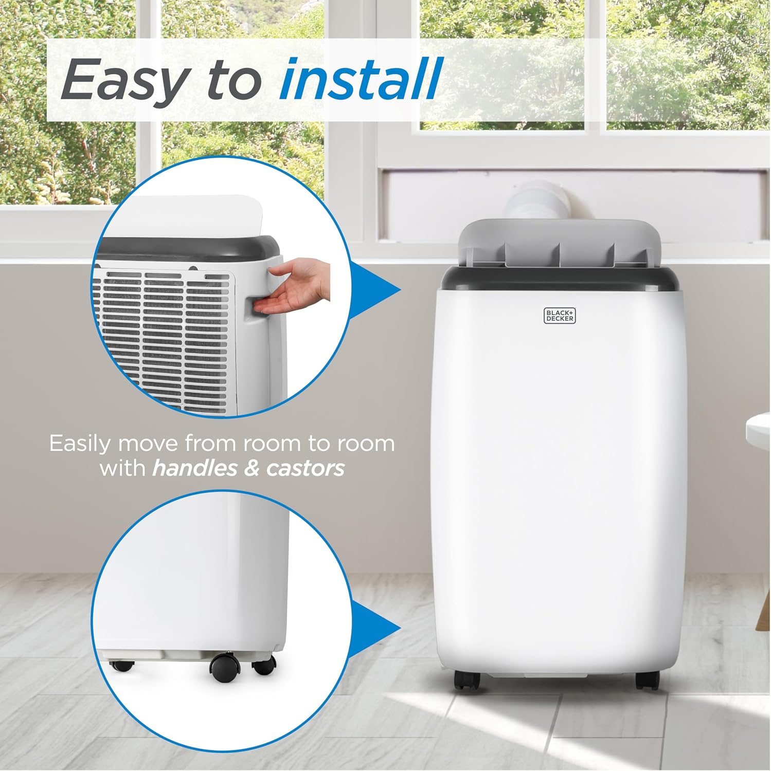 BLACK+DECKER Portable Air Conditioner. 8.000 BTU for Rooms Up To 350 Sq. Ft.. Portable AC with Full Function Remote Control & Window Kit.